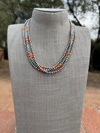 Handcrafted Orange Spiny & Sterling Silver 4mm Beaded Necklace 20"