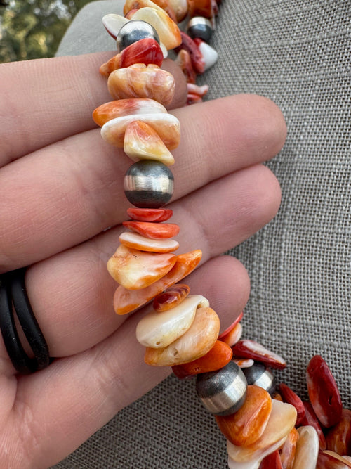 Handcrafted Spiny & Sterling Silver 8mm Beaded Necklace