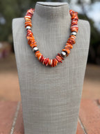 Handcrafted Orange Spiny & Sterling Silver 5-8mm Beaded Necklace 20"