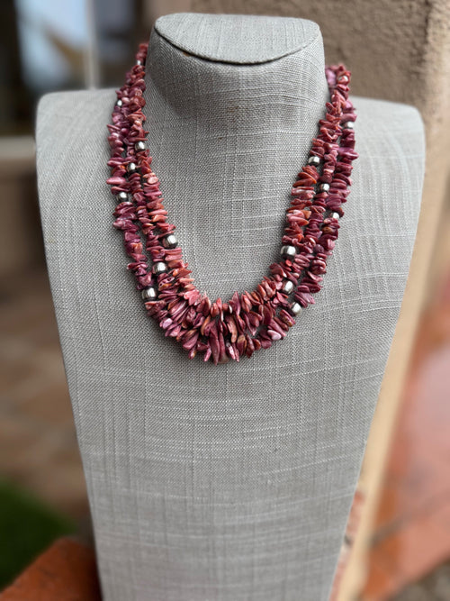 Handcrafted Purple Spiny Oyster and Sterling Silver Pearl 6-8mm Beaded Necklace 20"