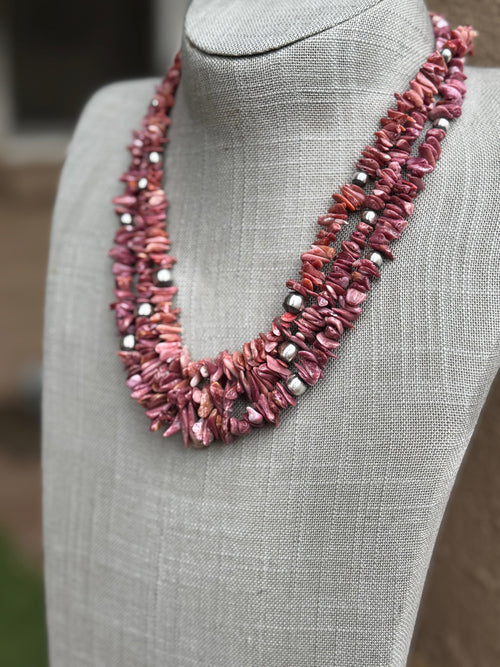 Handcrafted Purple Spiny Oyster and Sterling Silver Pearl 6-8mm Beaded Necklace 20"