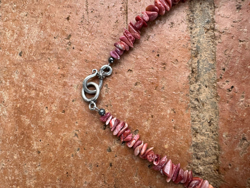 Handcrafted Purple Spiny Oyster and Sterling Silver Pearl 6-8mm Beaded Necklace 20"