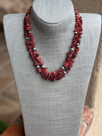 Handcrafted Red Spiny Oyster and Sterling Silver Pearl 5-8mm Beaded Necklace 18"