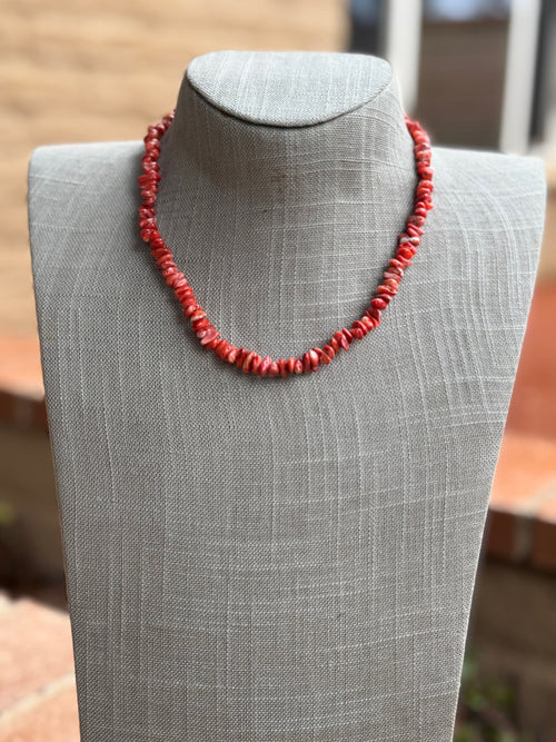 Handcrafted Coral Beaded Necklace 18"
