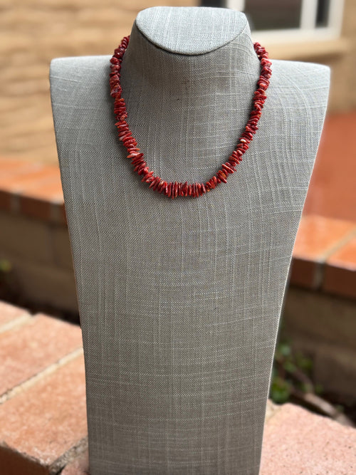 Handcrafted Coral Beaded Necklace 18"