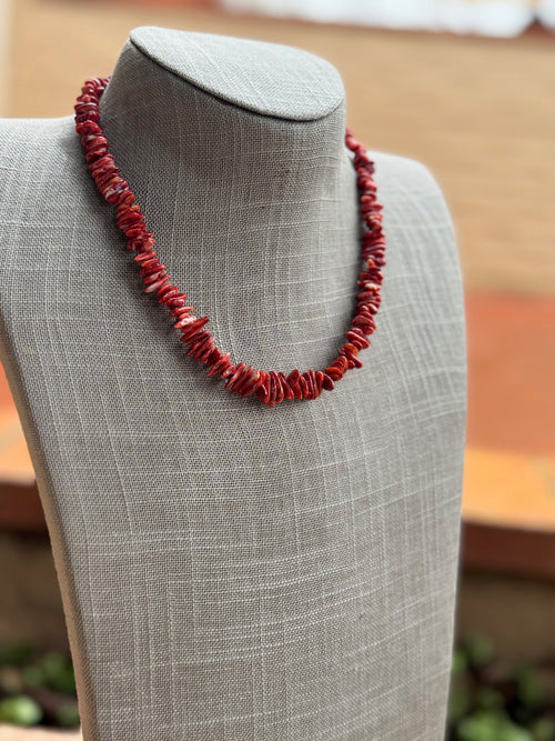 Handcrafted Coral Beaded Necklace 18"