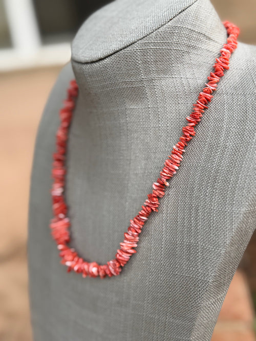 Handcrafted Coral Chip Beaded Necklace 20"