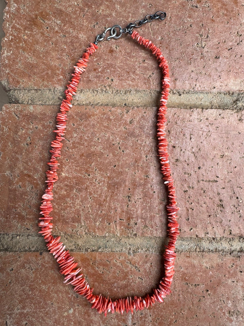 Handcrafted Coral Chip Beaded Necklace 20"