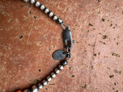 Handcrafted Orange Spiny & Sterling Silver 3-6mm Beaded Bracelet 7.5"