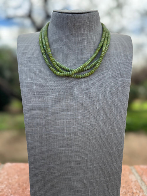 Handcrafted Green Rolled Turquoise & Sterling Silver 5mm Beaded Necklace