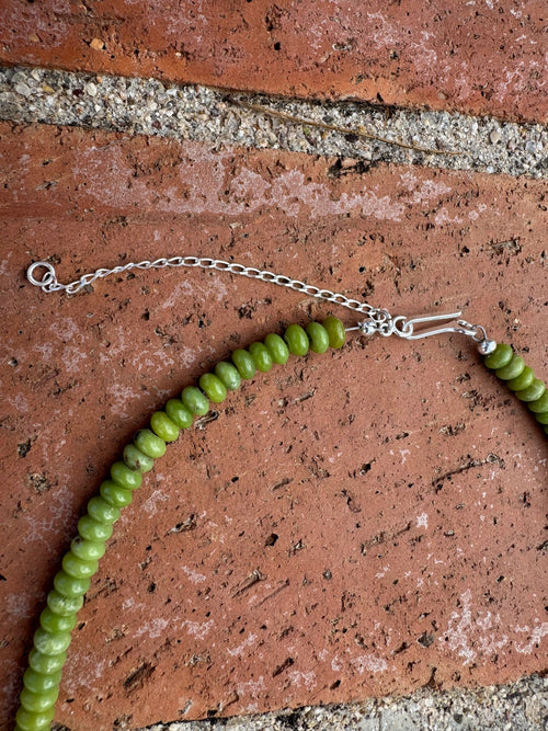 Handcrafted Green Rolled Turquoise & Sterling Silver 5mm Beaded Necklace