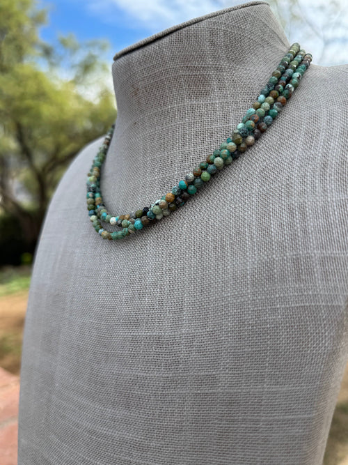 Handcrafted Diamond Cut Turquoise & Sterling Silver 4mm Beaded Necklace 16" with 2" extender