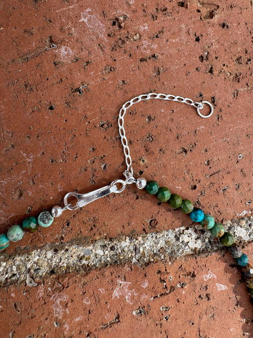 Handcrafted Diamond Cut Turquoise & Sterling Silver 4mm Beaded Necklace 16" with 2" extender
