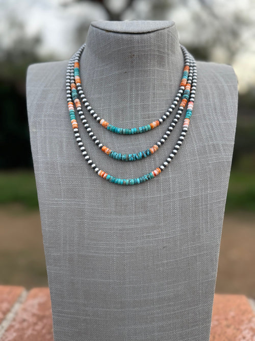 Handcrafted Spiny and Turquoise 4mm Beaded Necklace