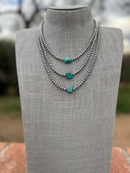Handcrafted Kingman Turquoise & Sterling Silver 4mm Beaded Necklace