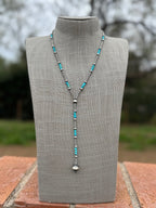 Handcrafted Turquoise & Sterling Silver 3-12mm Beaded Lariat Necklace 20"