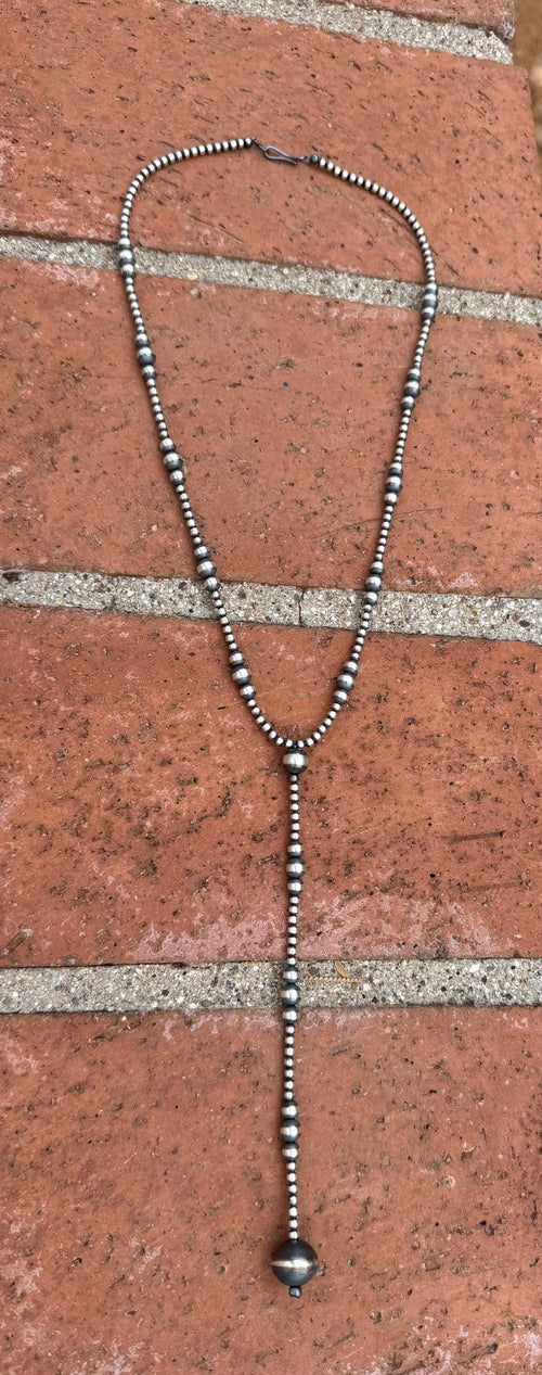 Handcrafted Sterling Silver Pearls 3-12mm Beaded Lariat Necklace 20"