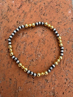 Handcrafted Sterling Silver Gold Bead 4-5mm Beaded Stretch Bracelet