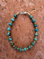 Handcrafted Hubei Turquoise 14k Gold Overlay & Sterling Silver Beaded Bracelet 7"