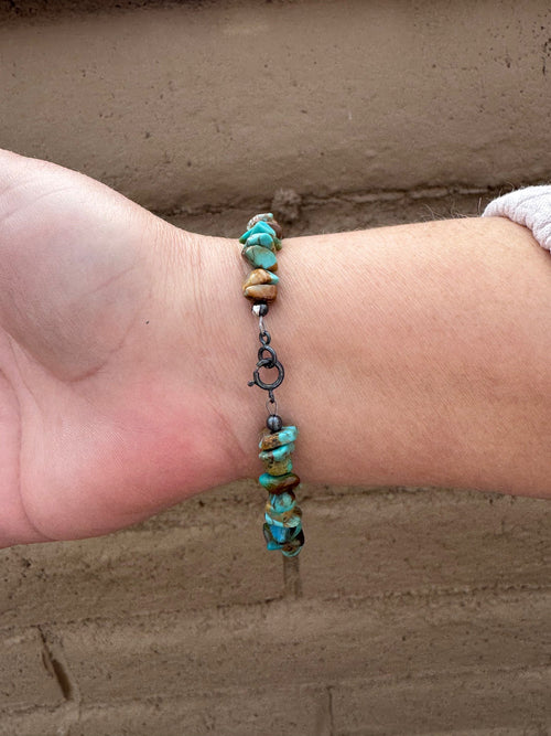 Handcrafted Chunky Turquoise & Sterling Silver Beaded Bracelet 8"