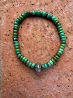 Handcrafted Rolled Green Turquoise Beaded Stretch Bracelet 8"