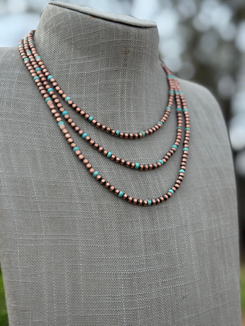 Handcrafted Turquoise & Copper 4mm Beaded Necklace