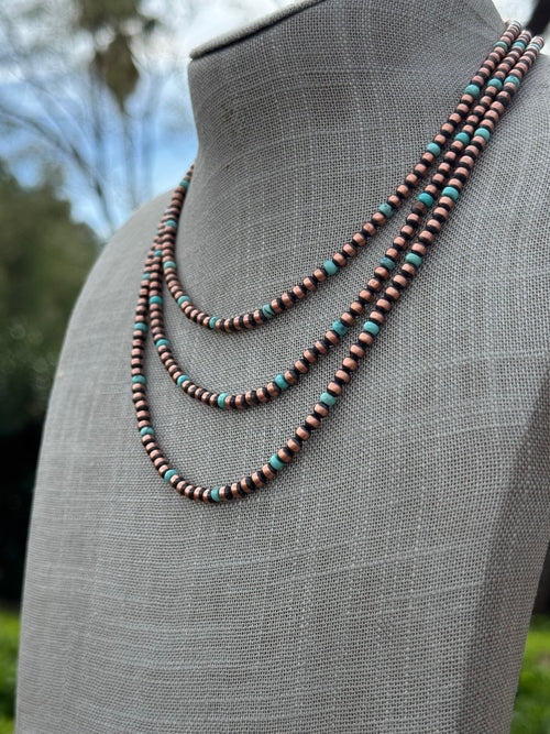 Handcrafted Turquoise & Copper 4mm Beaded Necklace