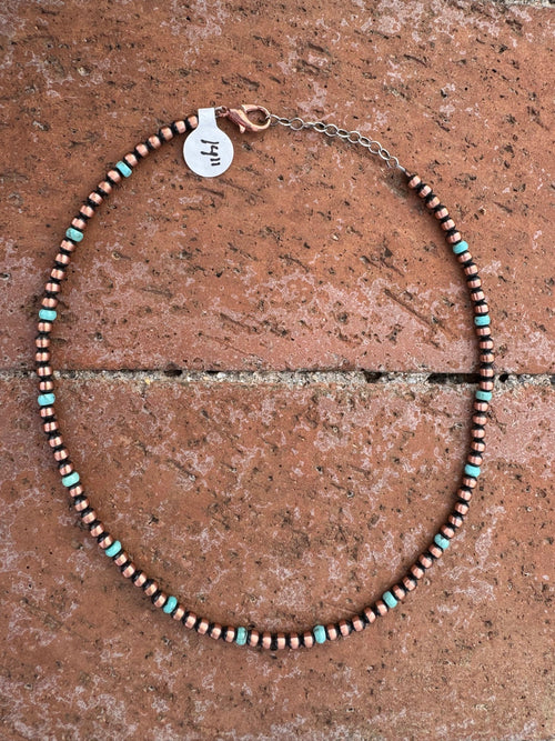 Handcrafted Turquoise & Copper 4mm Beaded Necklace