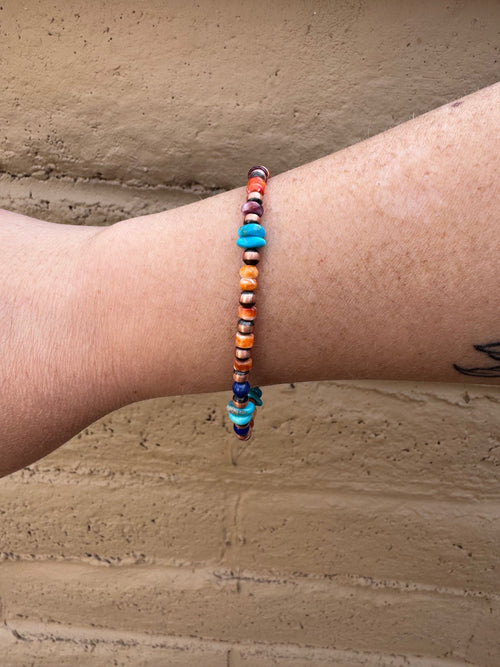 Handcrafted Spiny and Turquoise Copper Beaded Bracelet 7"