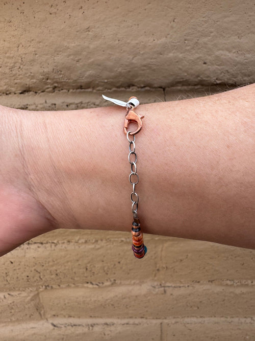 Handcrafted Spiny and Turquoise Copper Beaded Bracelet 7"