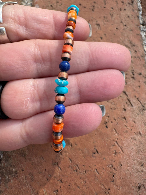 Handcrafted Spiny and Turquoise Copper Beaded Bracelet 7"