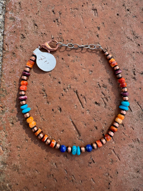 Handcrafted Spiny and Turquoise Copper Beaded Bracelet 7"