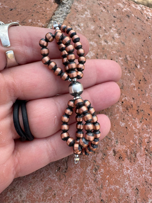 Handcrafted Bow Tie Copper 4-7mm Beaded Stretch Bracelet 6"