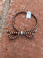 Handcrafted Bow Tie Copper 4-7mm Beaded Stretch Bracelet 6"