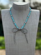 Handcrafted Sterling Silver & Turquoise Pearl Beaded Bow Tie Necklace 18"