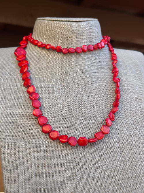 Navajo Apple Coral & Sterling Beaded Necklace