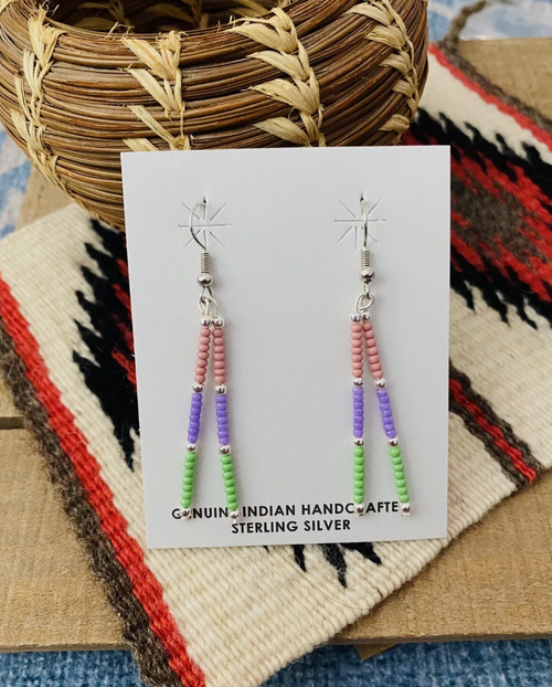 Navajo Handmade Multicolor Beaded Dangle Earrings