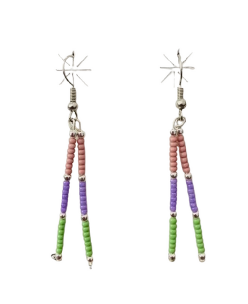 Navajo Handmade Multicolor Beaded Dangle Earrings