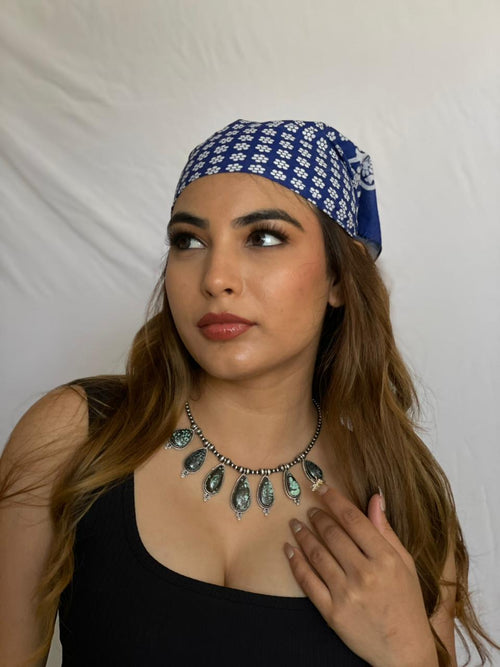 Handmade Sterling Silver Lander Turquoise Beaded Necklace with Signed Nizhoni