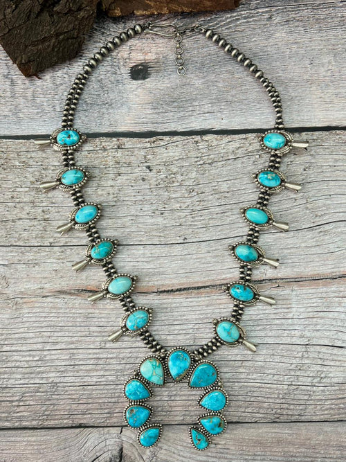 Handmade Sterling Silver Beaded Sierra Bella Squash Blossom Necklace "Signed Nizhoni"