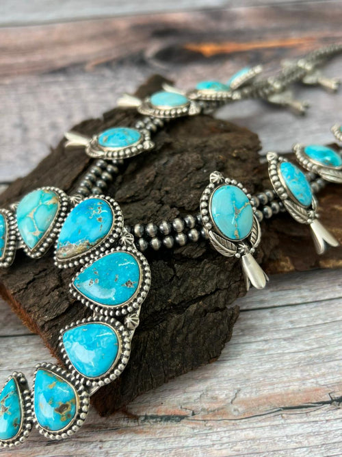 Handmade Sterling Silver Beaded Sierra Bella Squash Blossom Necklace "Signed Nizhoni"