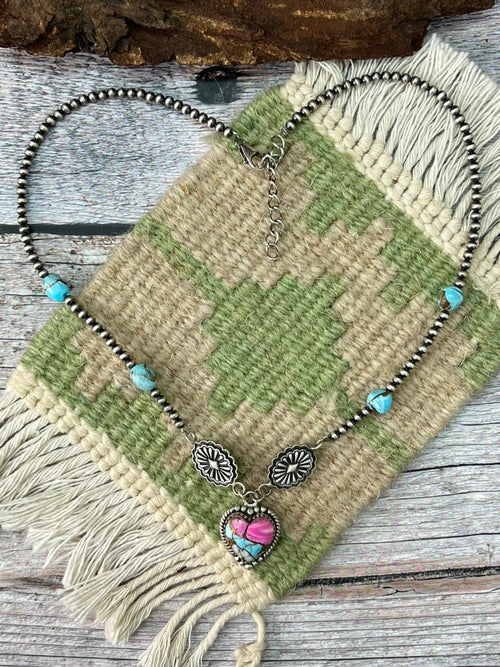 Handmade Sterling Silver Cotton Candy Beaded Necklace "Signed Nizhoni"