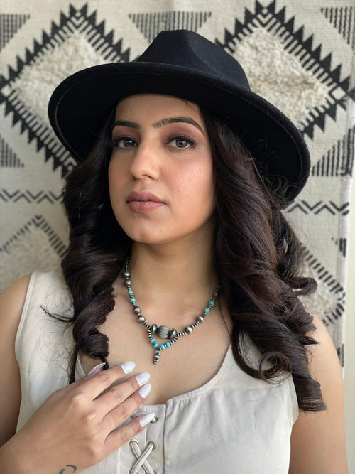 Handmade Sterling Silver Beaded Kingman Turquoise Necklace "Signed Nizhoni"