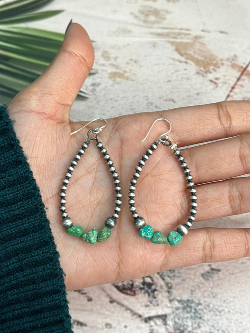 Handmade Sterling Silver Beaded Emerald Valley Hook Hoop Earrings