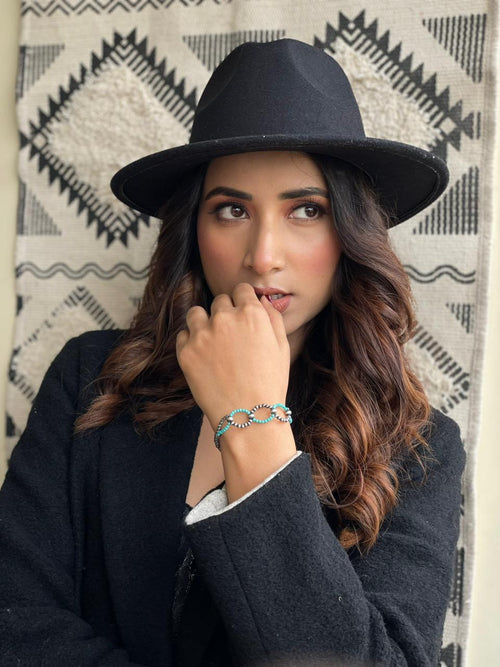 Handmade Sterling Silver Beaded Kingman Turquoise Bracelet