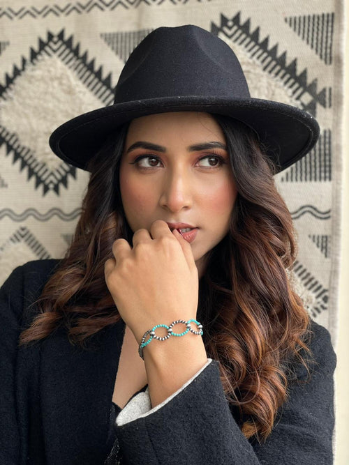 Handmade Sterling Silver Beaded Kingman Turquoise Bracelet