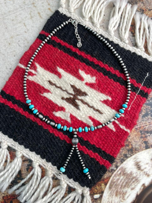 Handmade Sterling Silver Blue Kingman Turquoise Beaded Necklace "Signed Nizhoni"