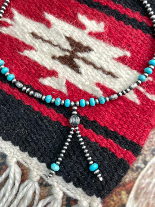 Handmade Sterling Silver Blue Kingman Turquoise Beaded Necklace "Signed Nizhoni"