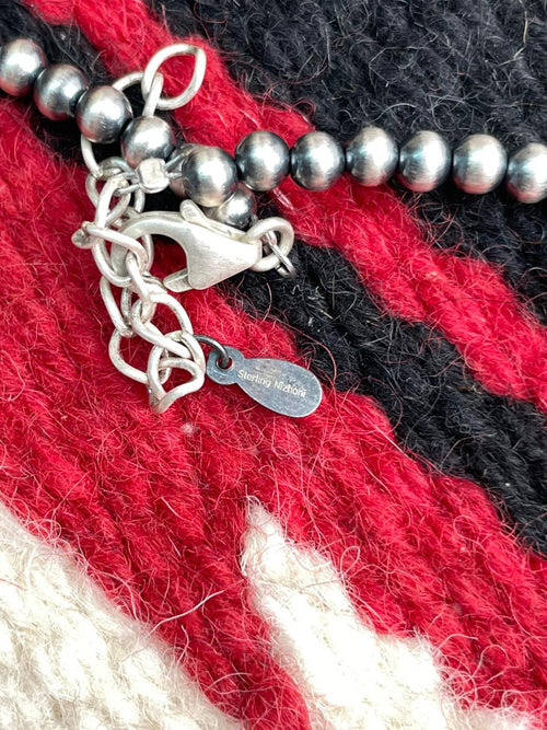 Handmade Sterling Silver Blue Kingman Turquoise Beaded Necklace "Signed Nizhoni"