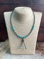 Handmade Sterling Silver Blue Kingman Turquoise Beaded Necklace "Signed Nizhoni"